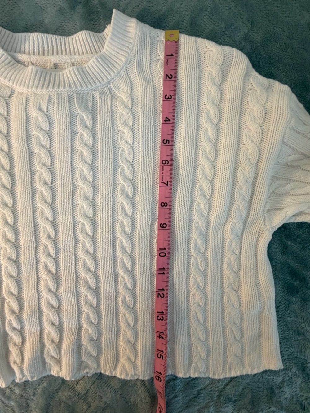 Aerie 100% Cotton Cable Knit Cropped Sweater M Preppy Coastal Beach Festival - Picture 9 of 10
